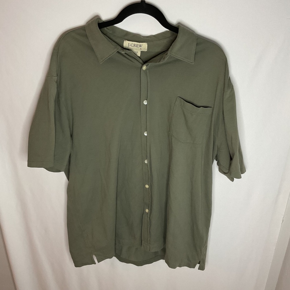 J Crew Shirt Mens XL Green Short Sleeve Button Up‎ Solid Pocket Nylon Stretch